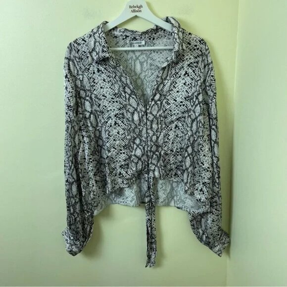 Good American Snake-Print Cropped Top Tie-Front Long Sleeve Blouse SZ 2XL / 5 - Picture 4 of 12